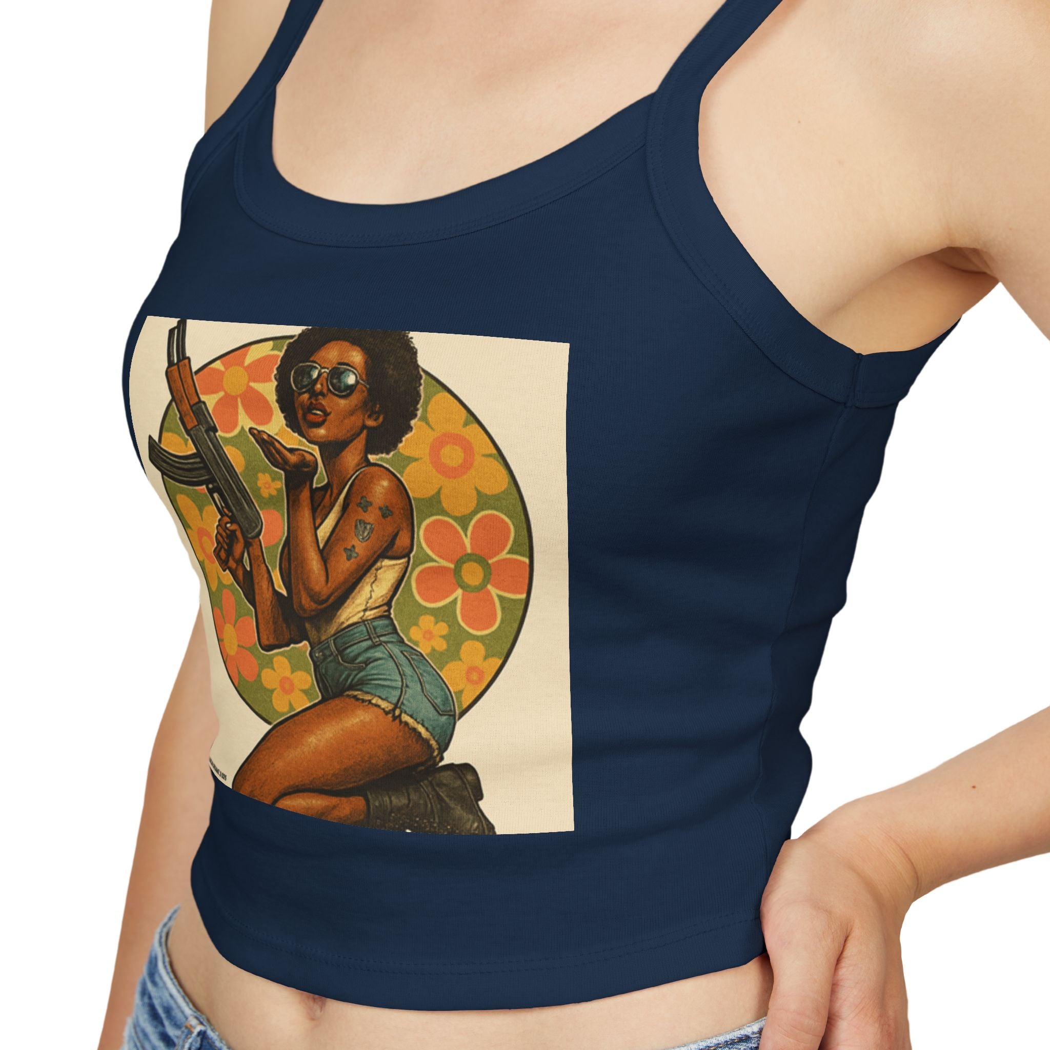 Retro Pinup Girl Tank Top — Vintage Floral Spaghetti Strap