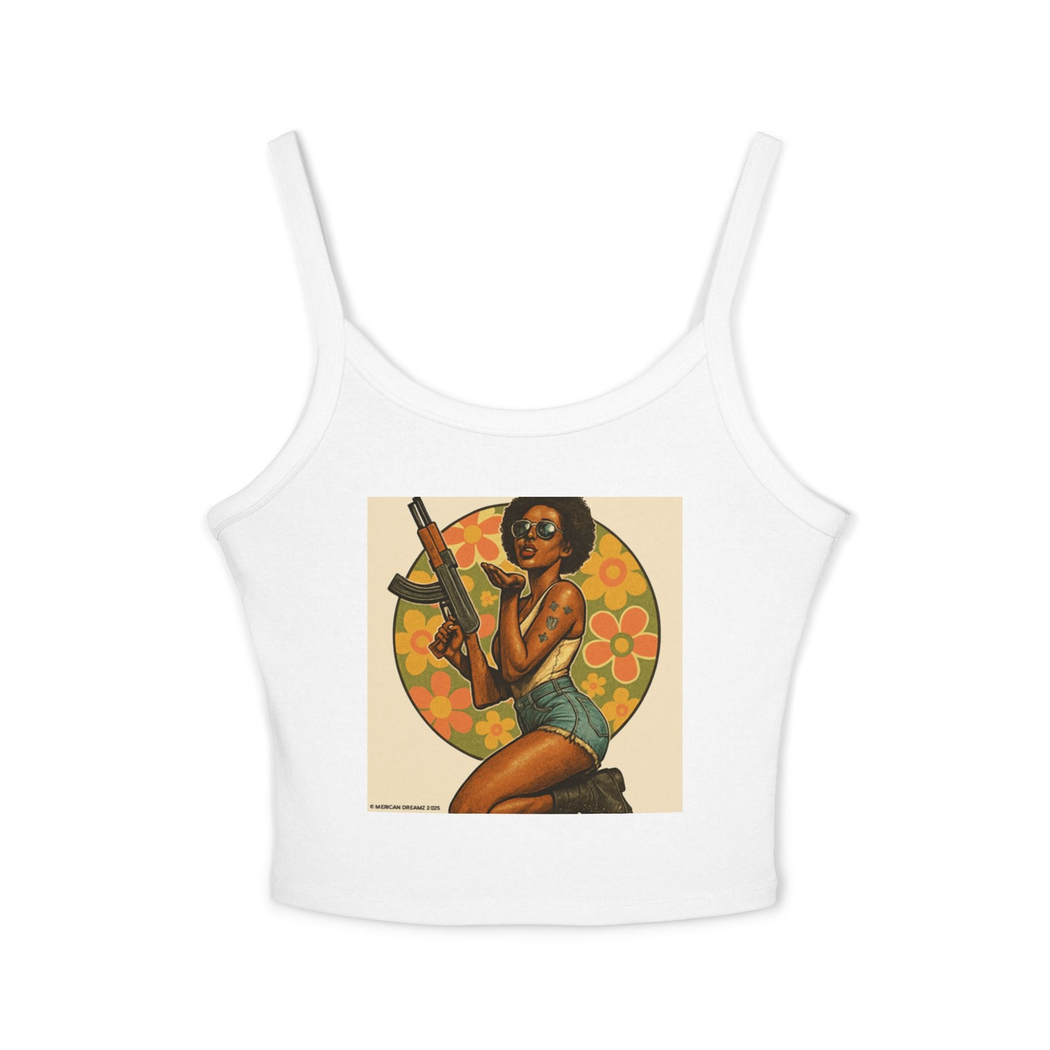 Retro Pinup Girl Tank Top — Vintage Floral Spaghetti Strap