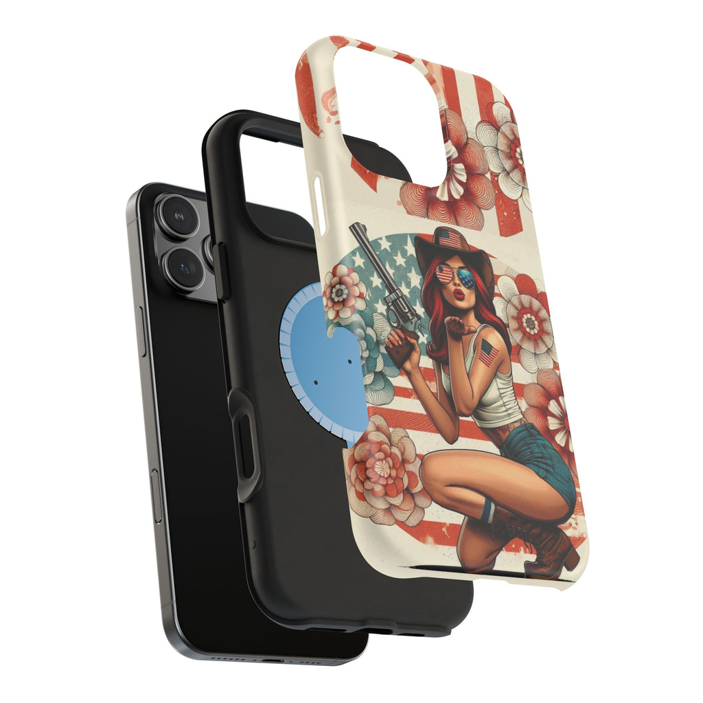 Americana .44 Magnum Pinup Girl - Magnetic Impact‑Resistant Phone Case  iPhone 13-17 / Samsung S26  MagSafe Compatible