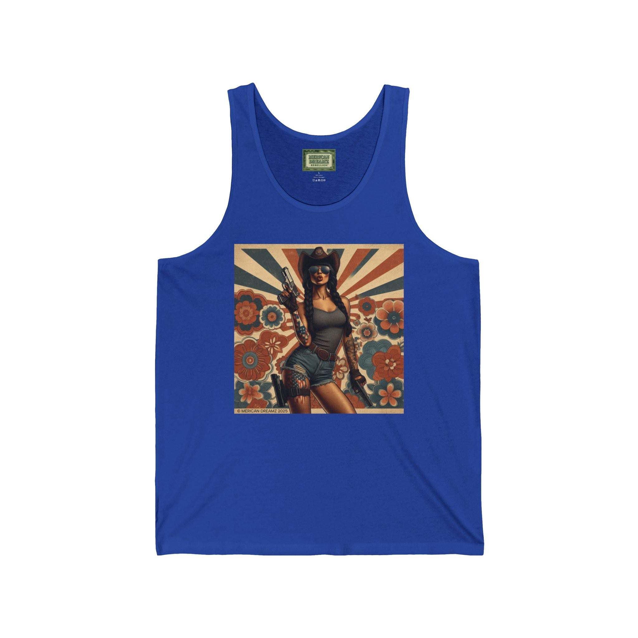 Pin-Up Tank Top — Vintage Americana Gun Flower Girl Graphic