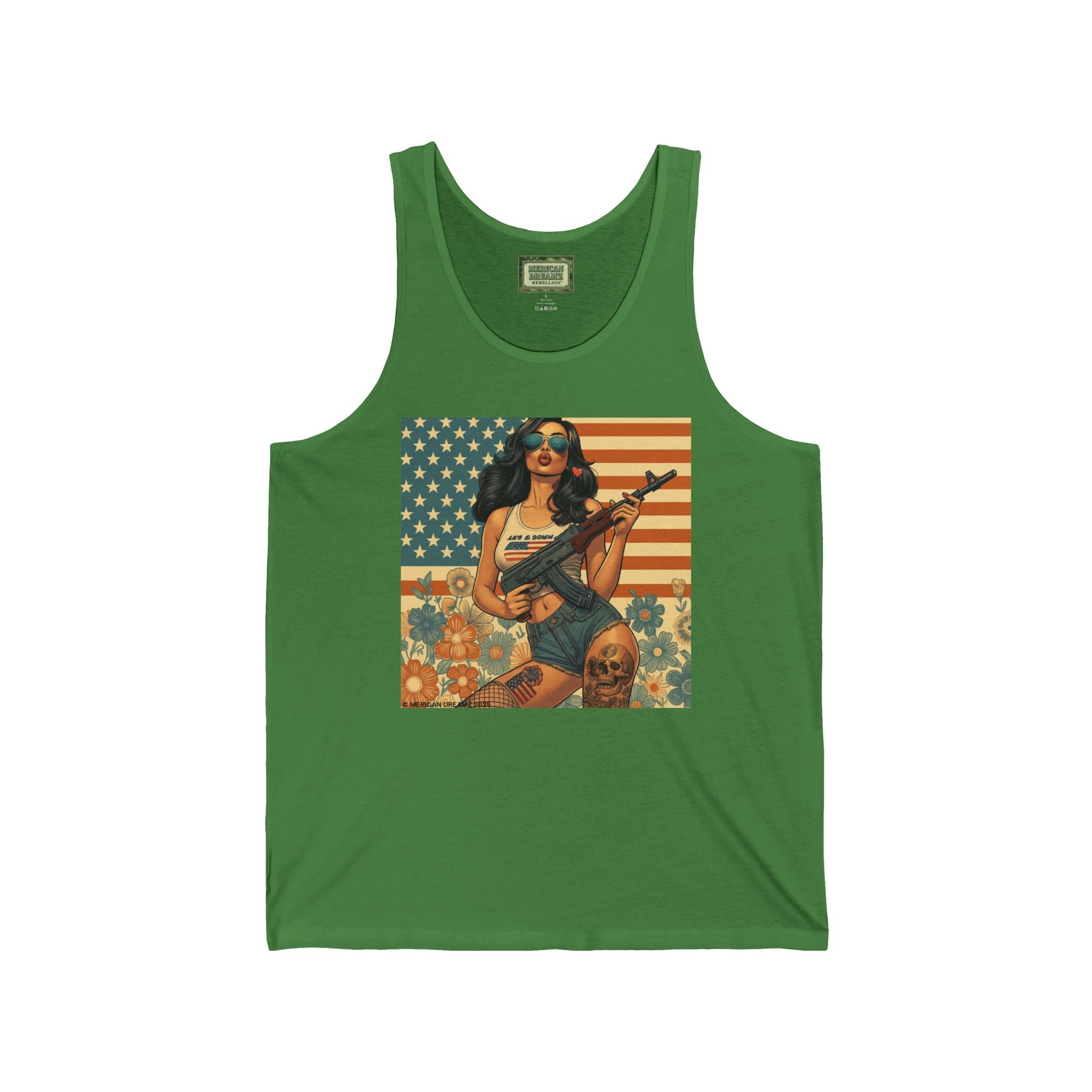 Patriotic Pin-Up Tank Top — Vintage American Flag Girl Graphic