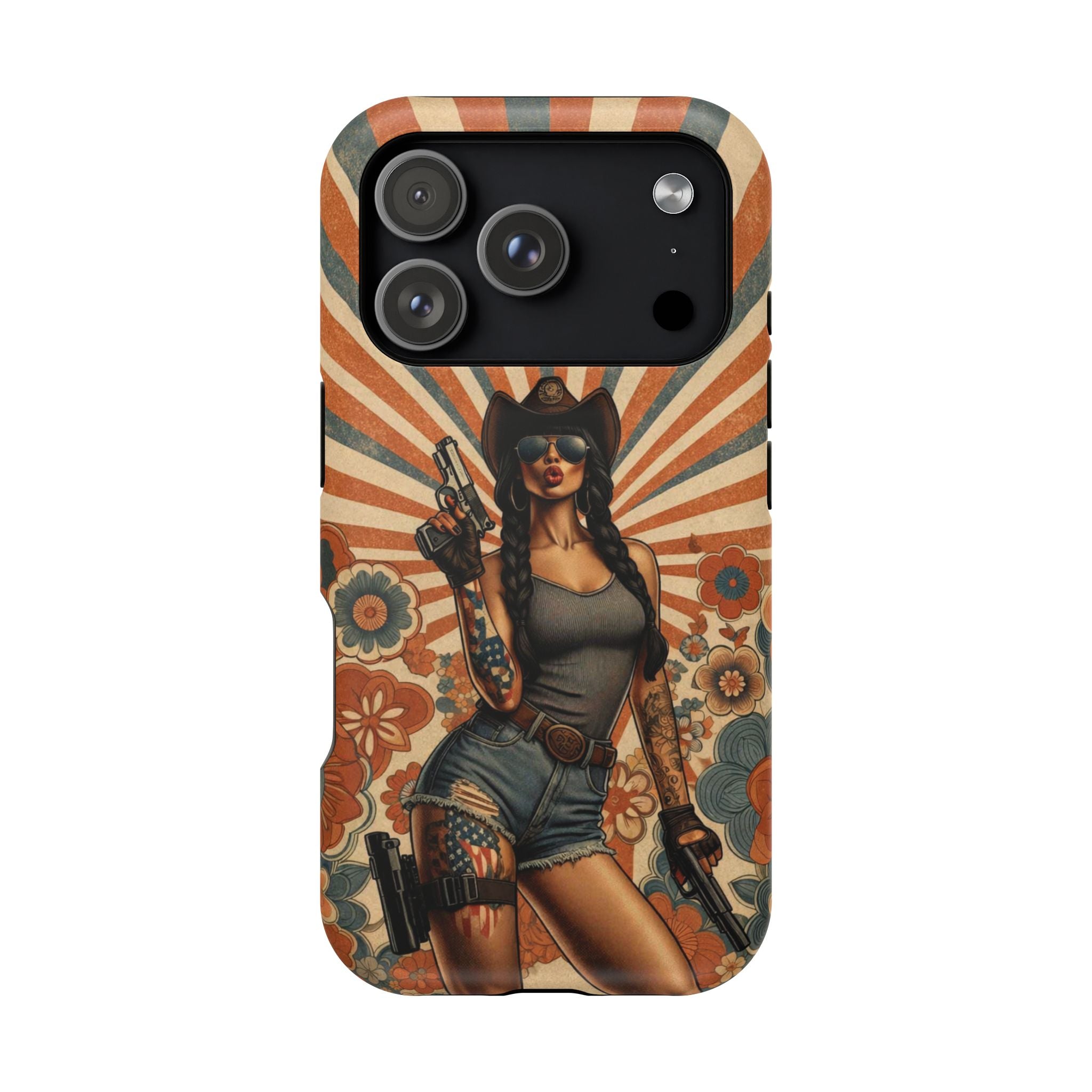 Americana 9mm Pinup Girl - Magnetic Impact‑Resistant Phone Case  iPhone 13-17 / Samsung S26  MagSafe Compatible