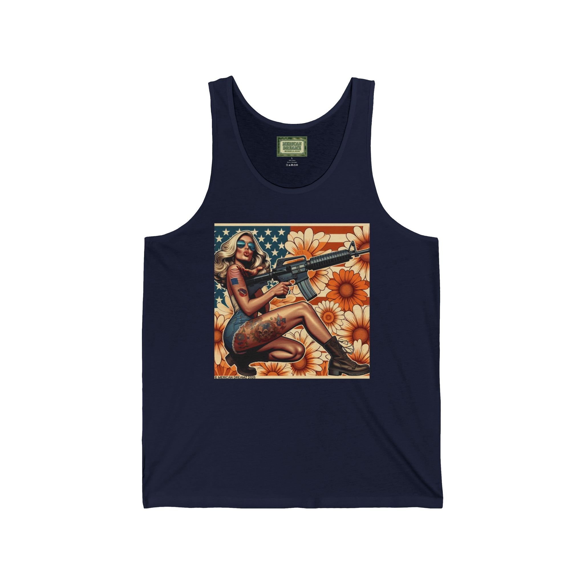 Patriotic Pin-Up Tank Top — Vintage American Flag Girl Graphic