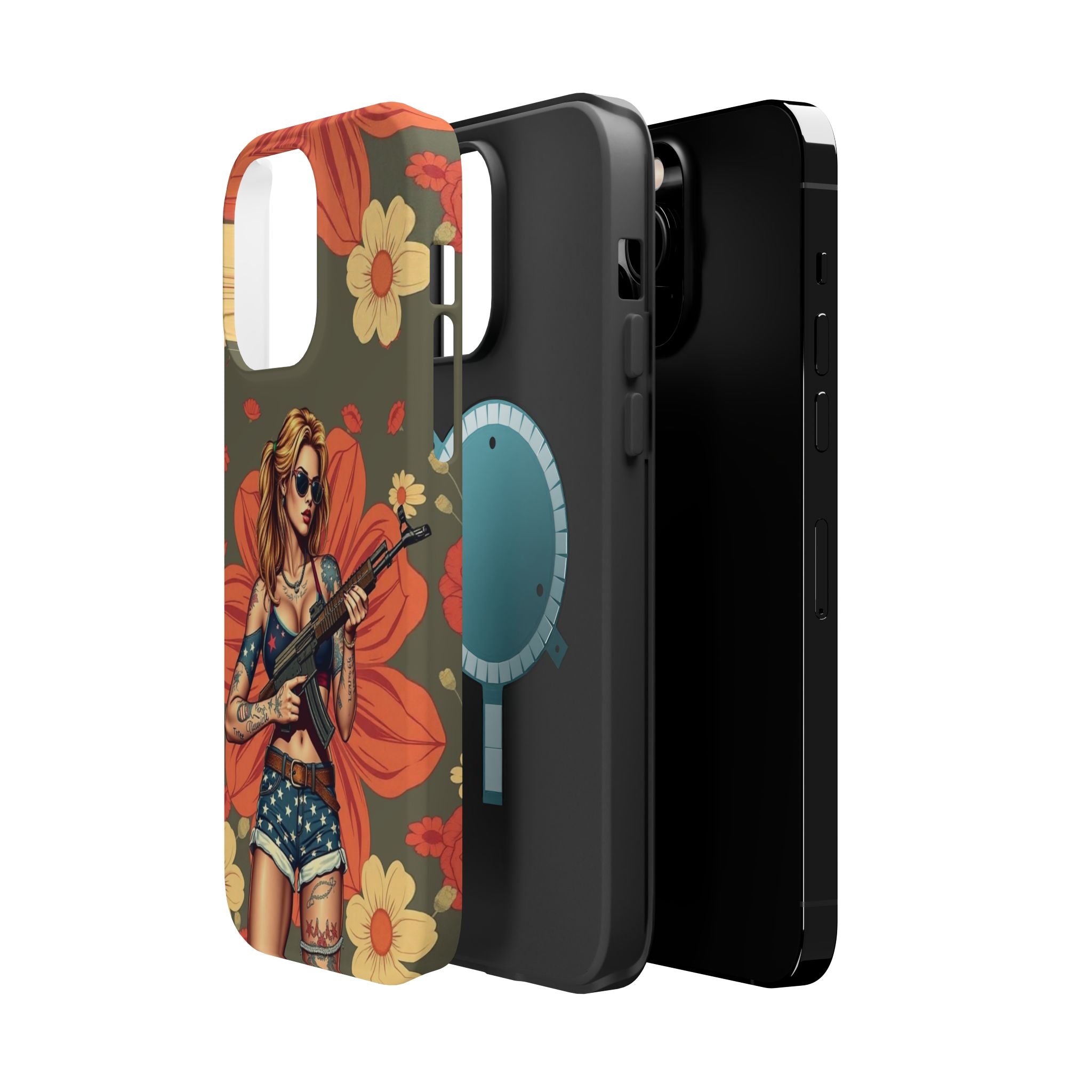 Americana AK-47 Pinup Girl - Magnetic Impact‑Resistant Phone Case  iPhone 13-17 / Samsung S26  MagSafe Compatible