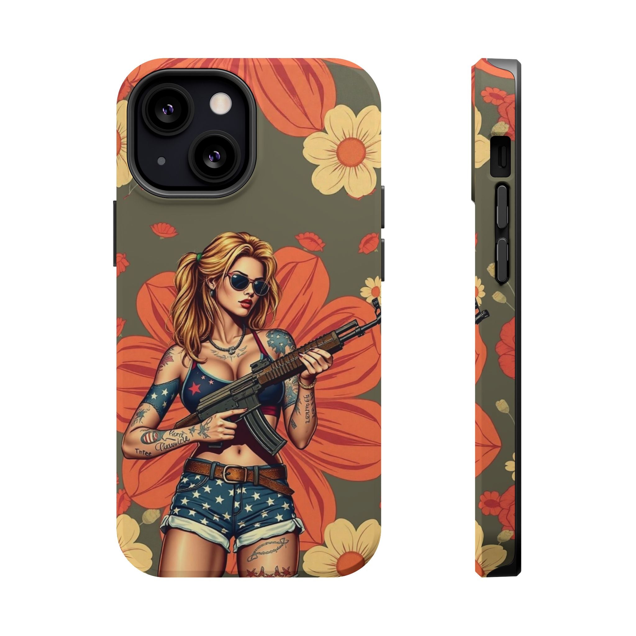 Americana AK-47 Pinup Girl - Magnetic Impact‑Resistant Phone Case  iPhone 13-17 / Samsung S26  MagSafe Compatible