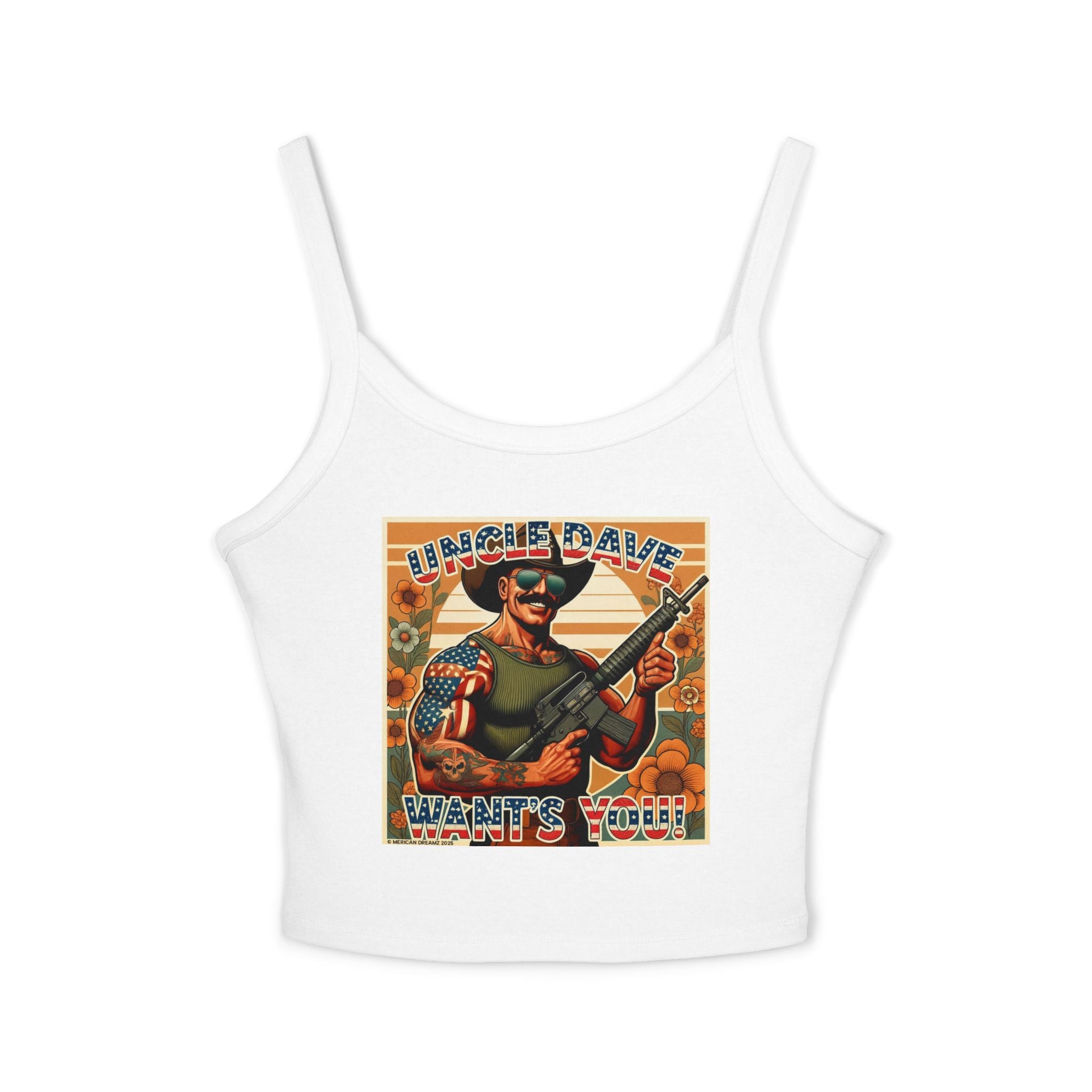 Uncle Dave Wants You Floral Flag Tank Top — Owner-Artist with Rifle