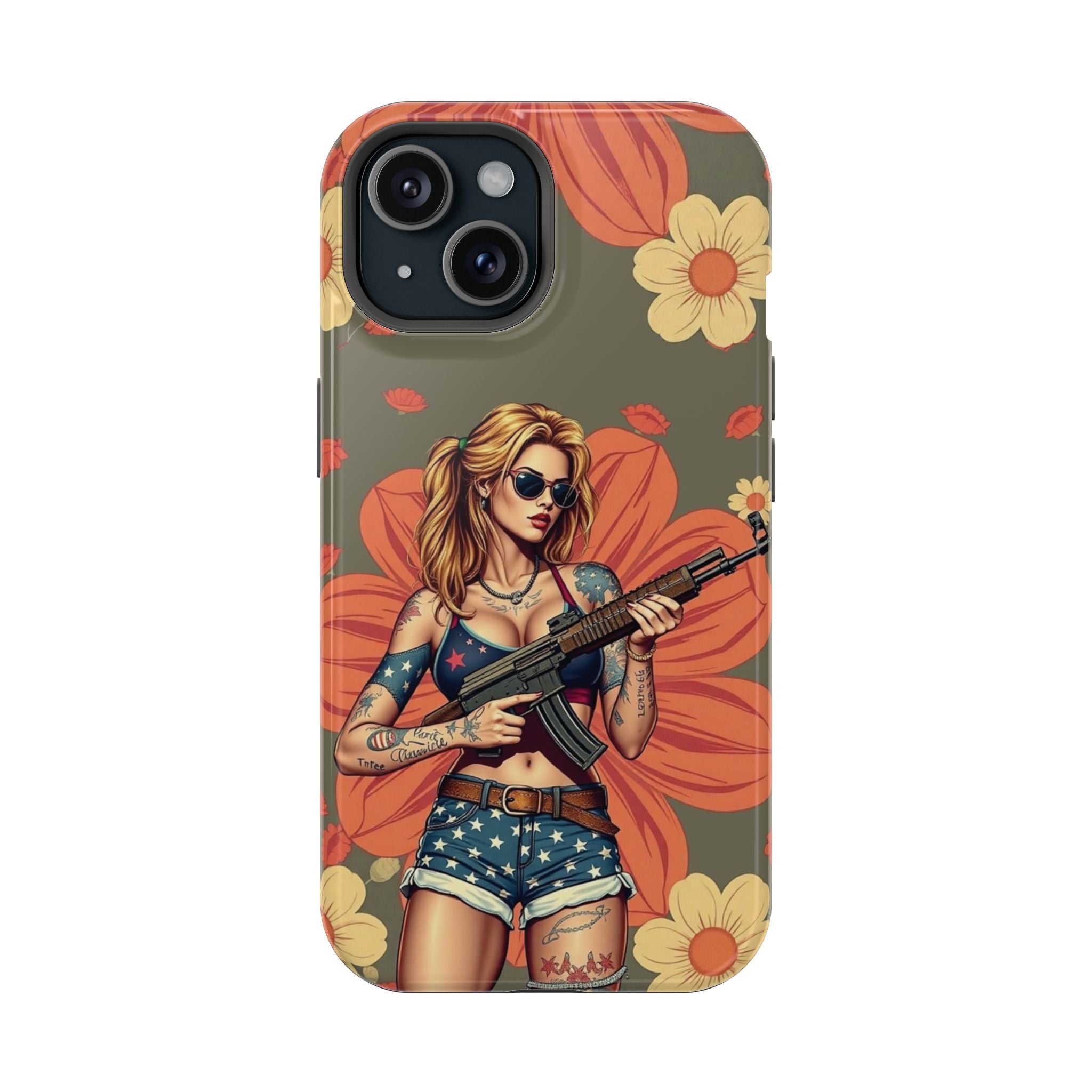 Americana AK-47 Pinup Girl - Magnetic Impact‑Resistant Phone Case  iPhone 13-17 / Samsung S26  MagSafe Compatible