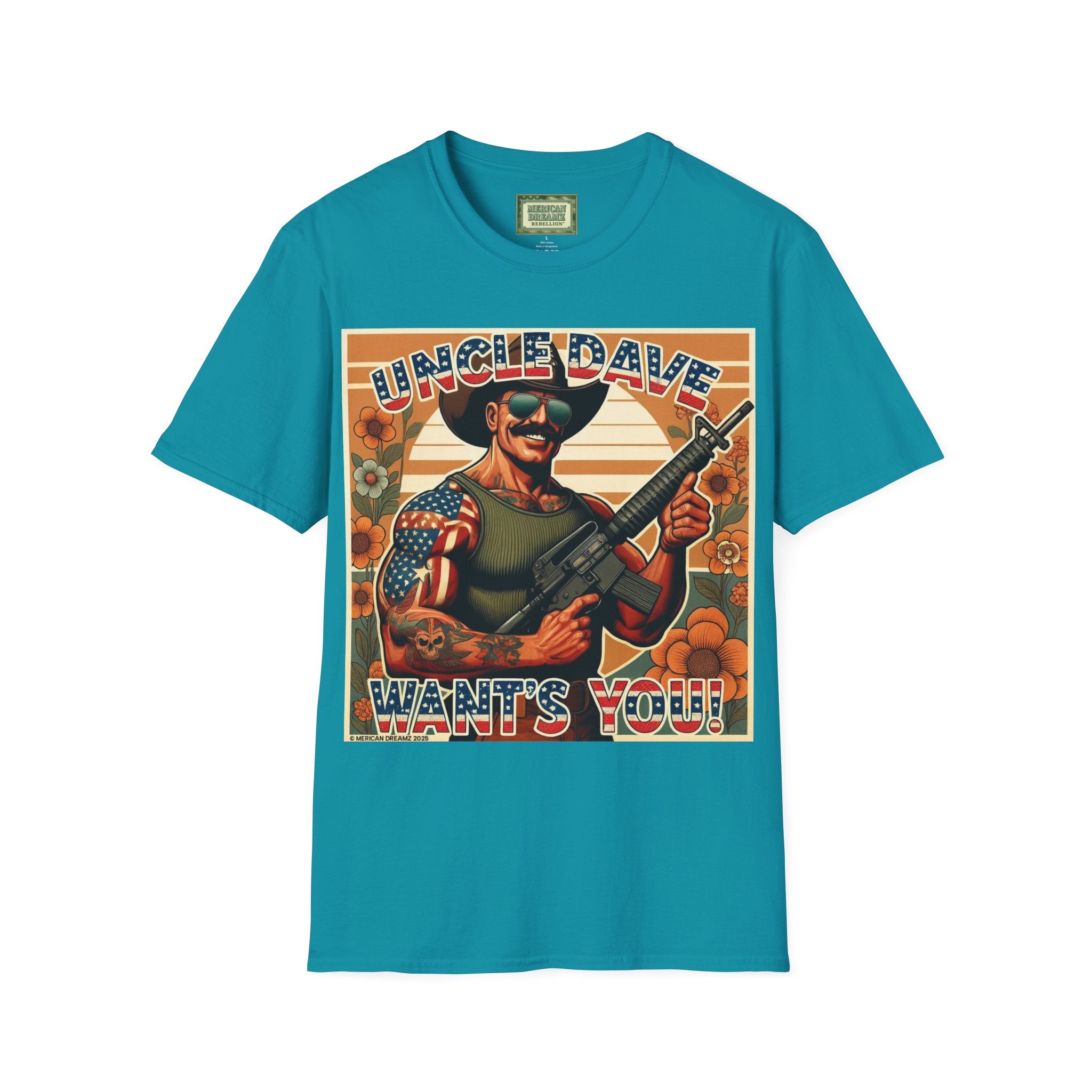 Uncle Dave Wants You, Owner-Artist T Shirt | Patriotic Rifle Retro Illustration from, the Merica the Beautiful Collection (US Only)