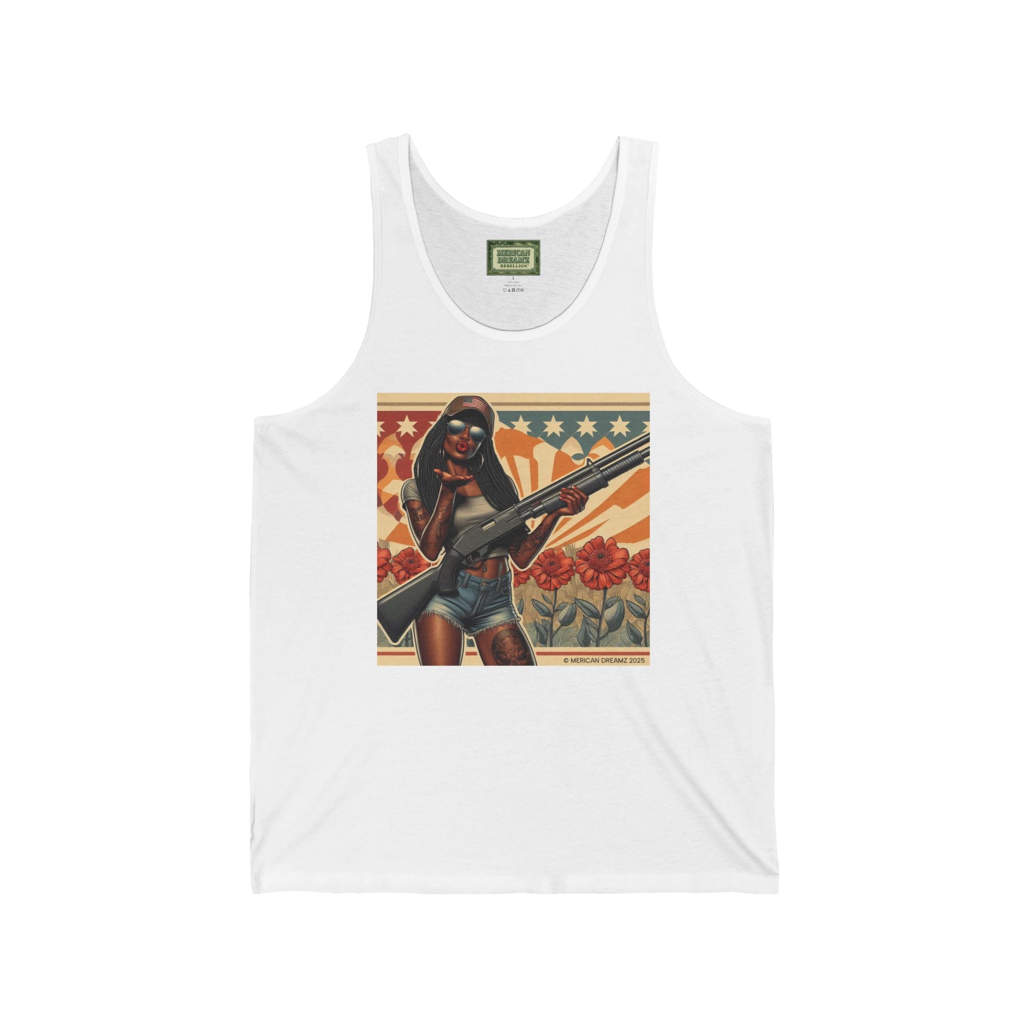 Patriotic Pin-Up Tank Top — Vintage American Flag Girl Graphic