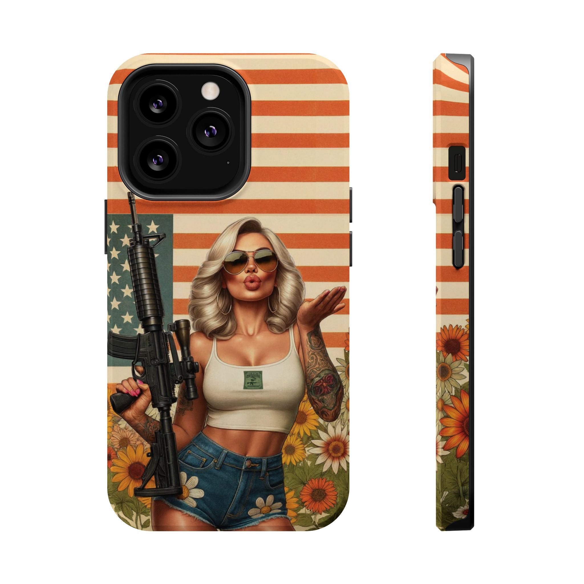 Americana AR-15 Pinup Girl - Magnetic Impact‑Resistant Phone Case  iPhone 13-17 / Samsung S26  MagSafe Compatible