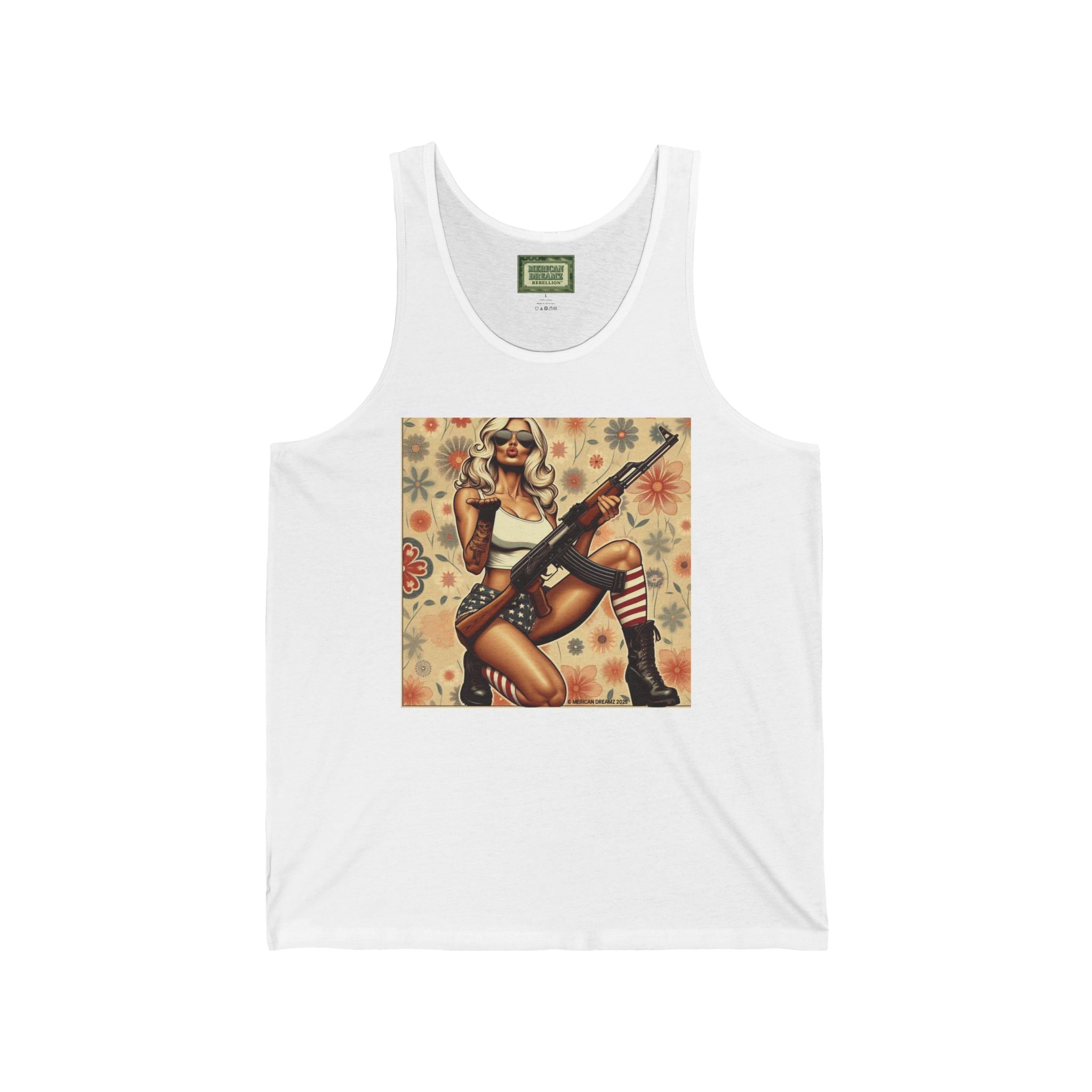 Pin-Up Tank Top — Vintage Americana Gun Flower Girl Graphic