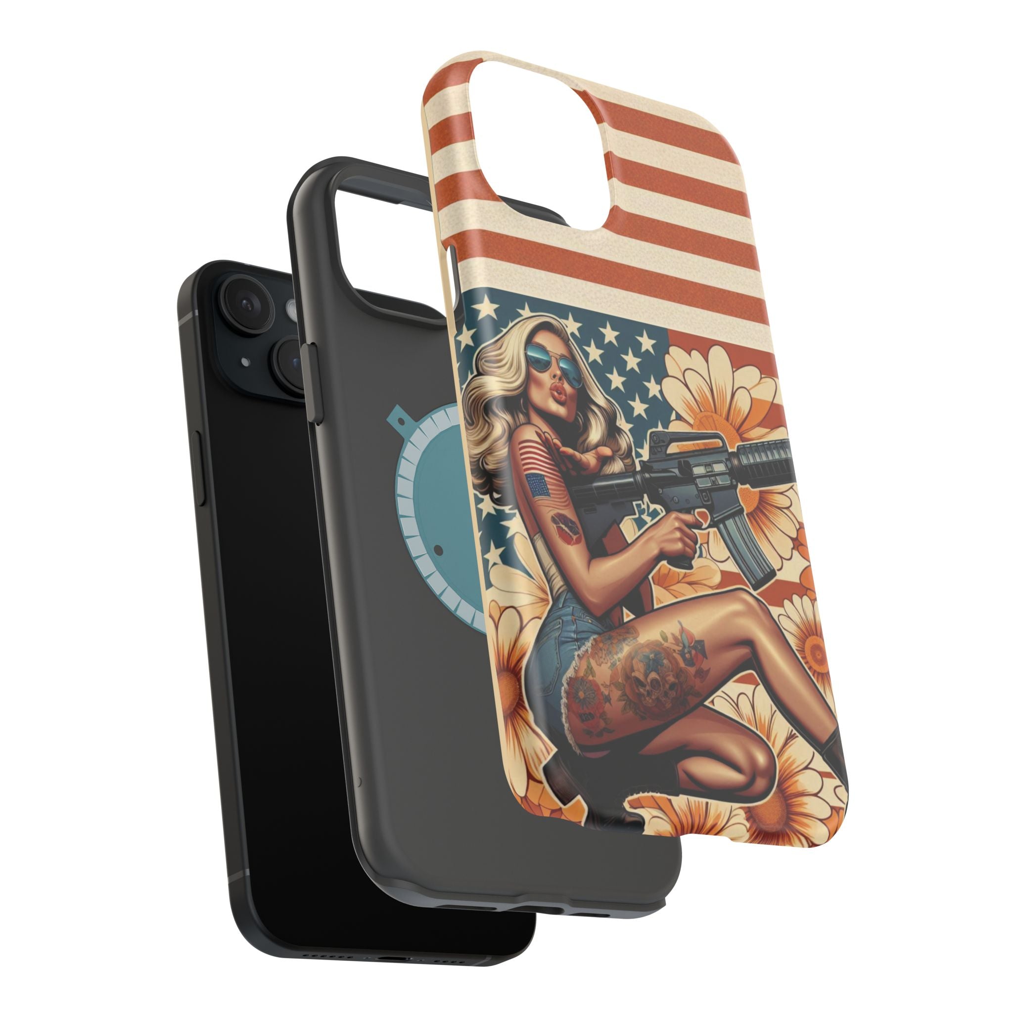 Americana AR-15 Pinup Girl - Magnetic Impact‑Resistant Phone Case  iPhone 13-17 / Samsung S26  MagSafe Compatible
