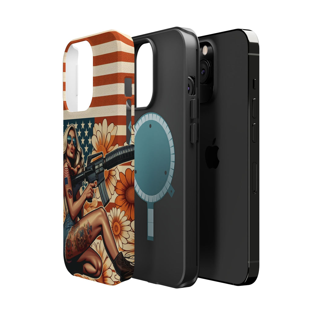 Americana AR-15 Pinup Girl - Magnetic Impact‑Resistant Phone Case  iPhone 13-17 / Samsung S26  MagSafe Compatible