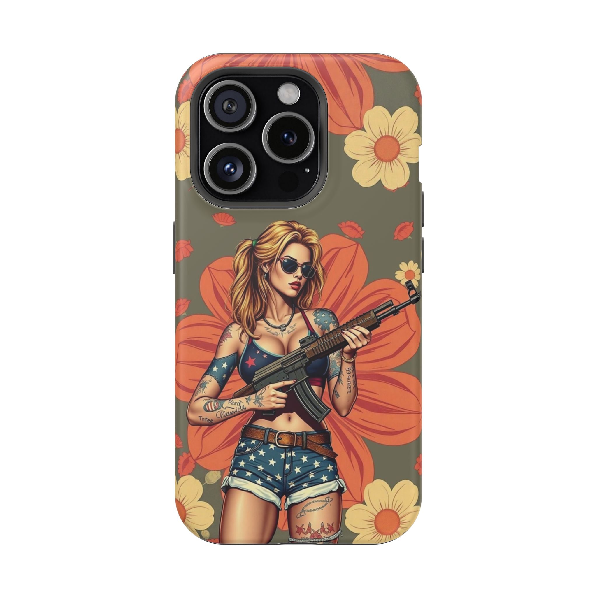 Americana AK-47 Pinup Girl - Magnetic Impact‑Resistant Phone Case  iPhone 13-17 / Samsung S26  MagSafe Compatible