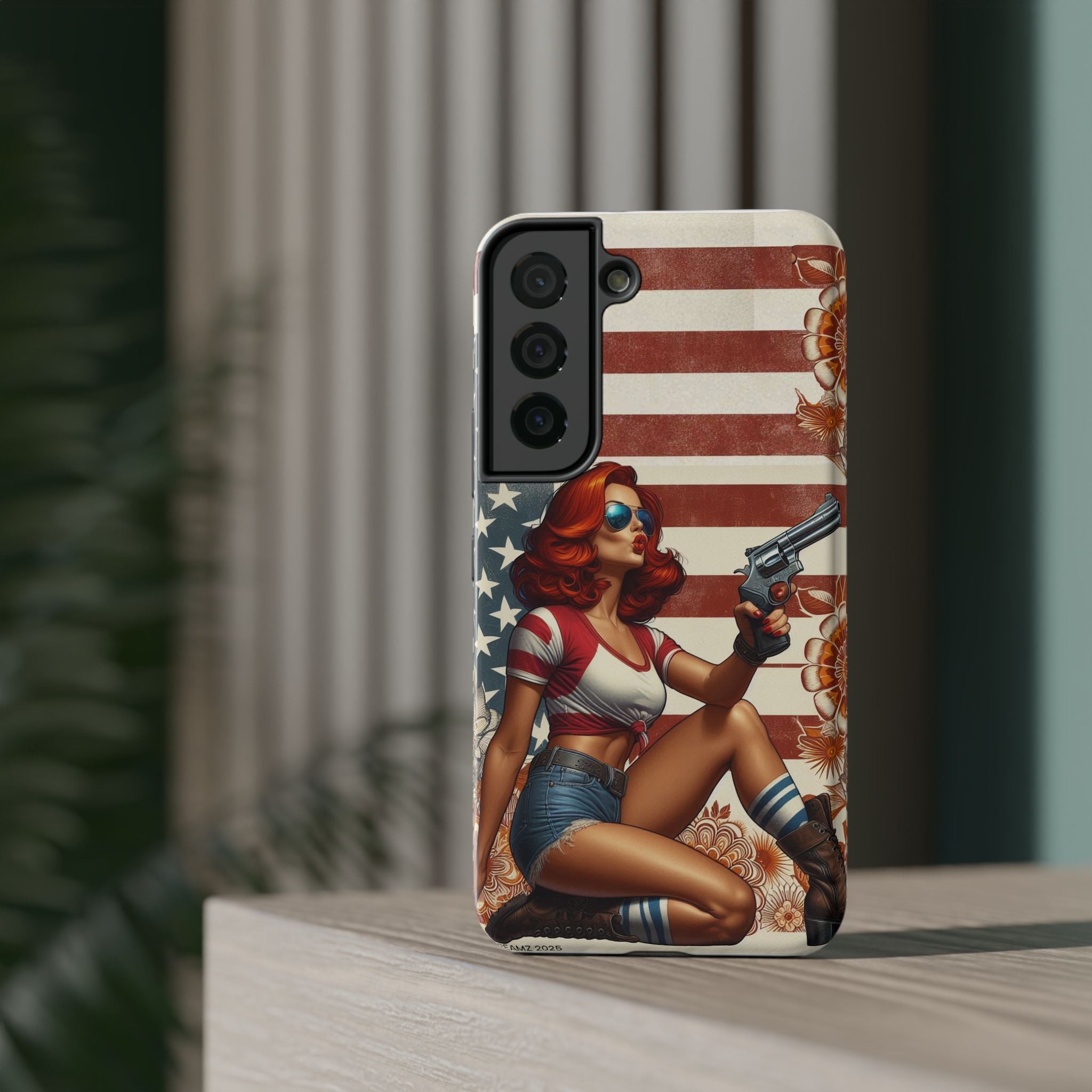 Americana 44 Magnum Pinup Girl - Impact‑Resistant Phone Case   Samsung Galaxy Series S22 / S22+ / S22 Ultra - S25 / S25+ / S25 Ultra