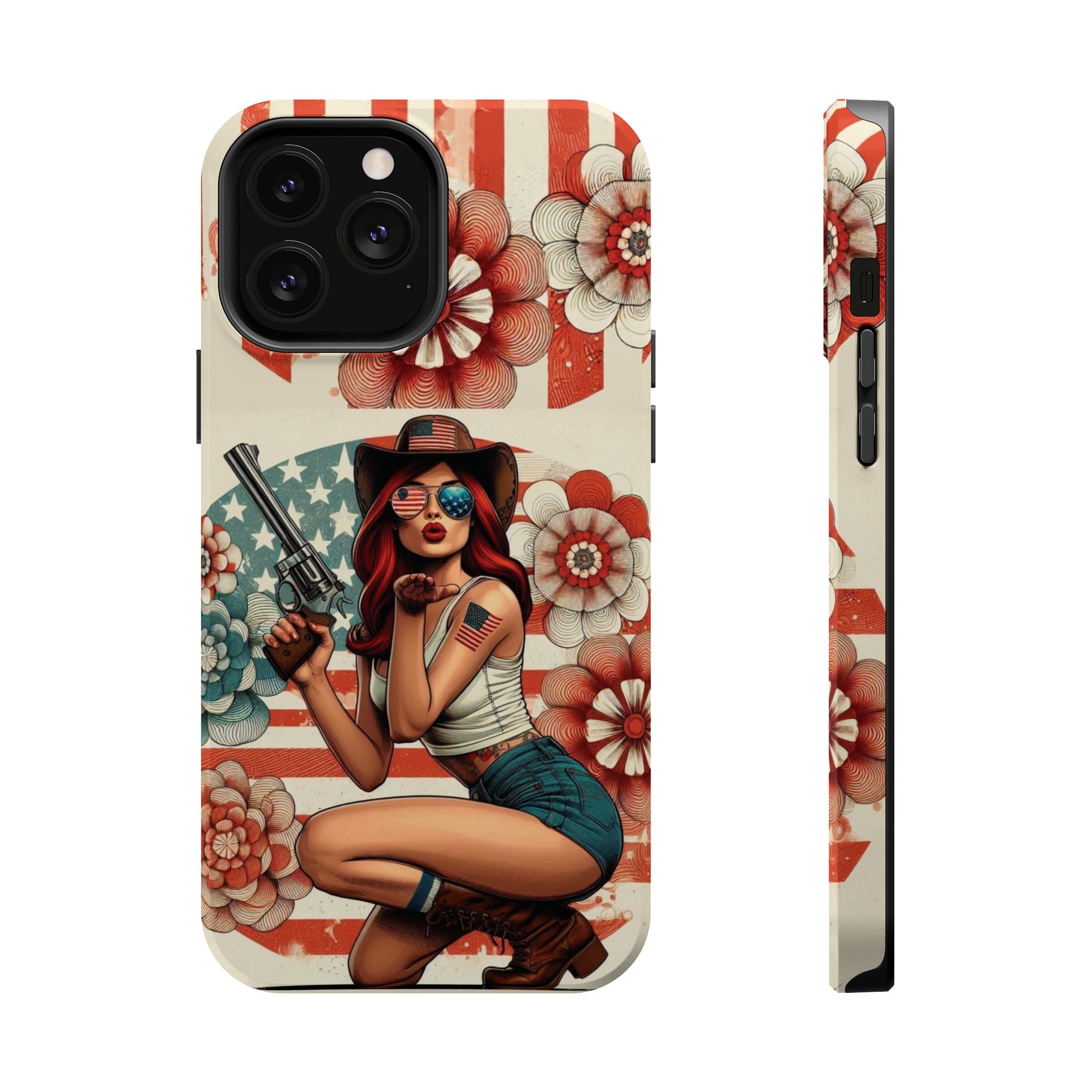 Americana .44 Magnum Pinup Girl - Magnetic Impact‑Resistant Phone Case  iPhone 13-17 / Samsung S26  MagSafe Compatible