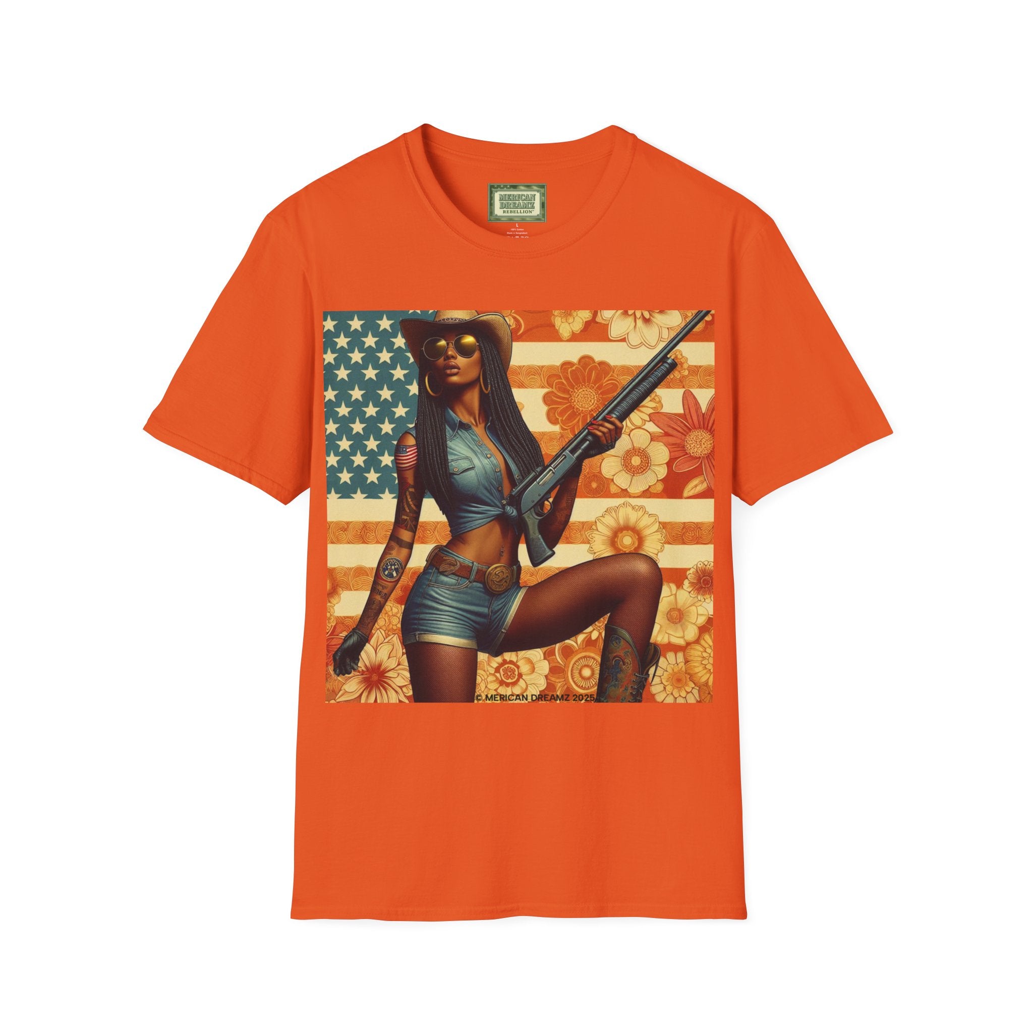 Pin-Up Americana T-Shirt — Retro Floral Gun Cowgirl Vintage Style (US Only)