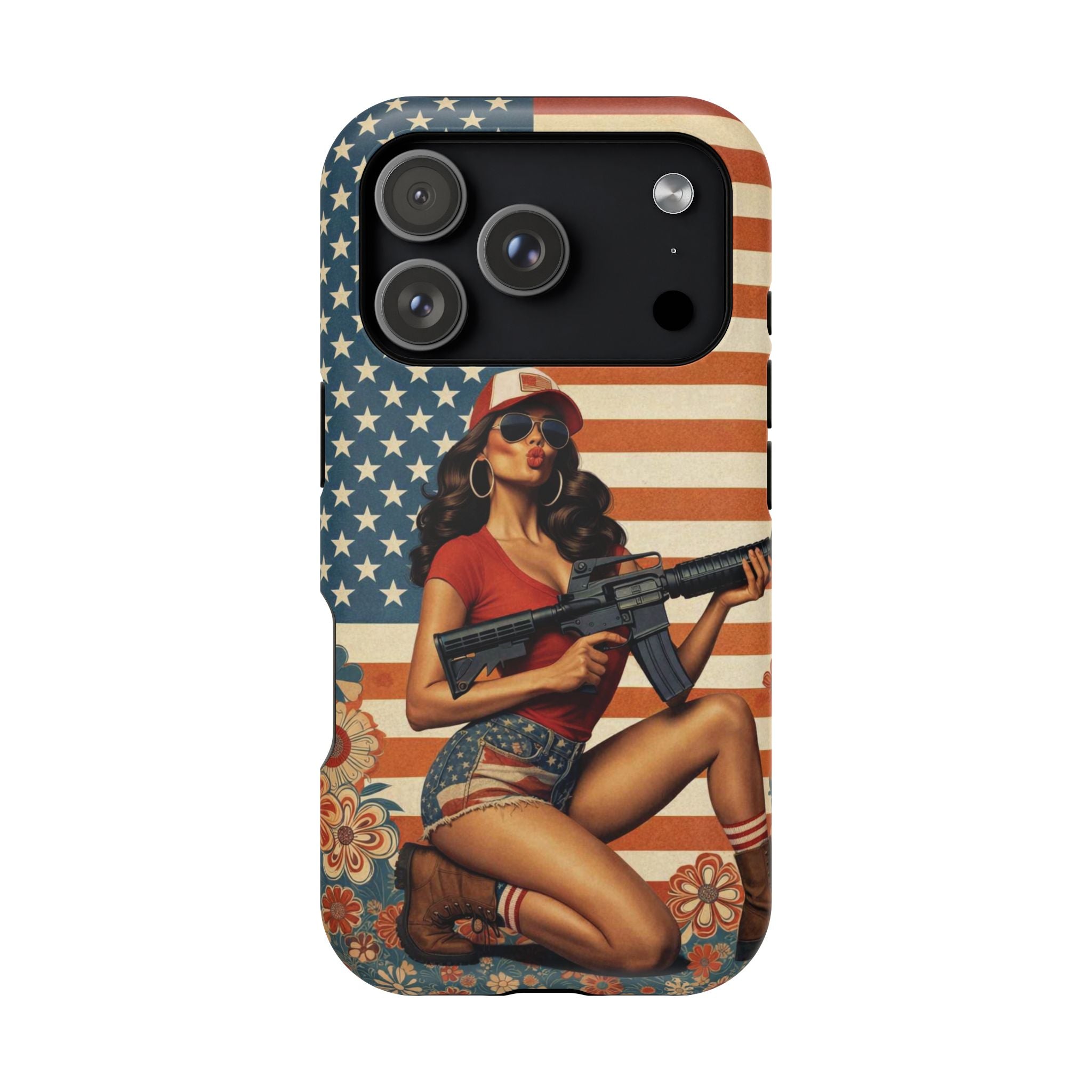 Americana AR-15 Pinup Girl - Magnetic Impact‑Resistant Phone Case  iPhone 13-17 / Samsung S26  MagSafe Compatible