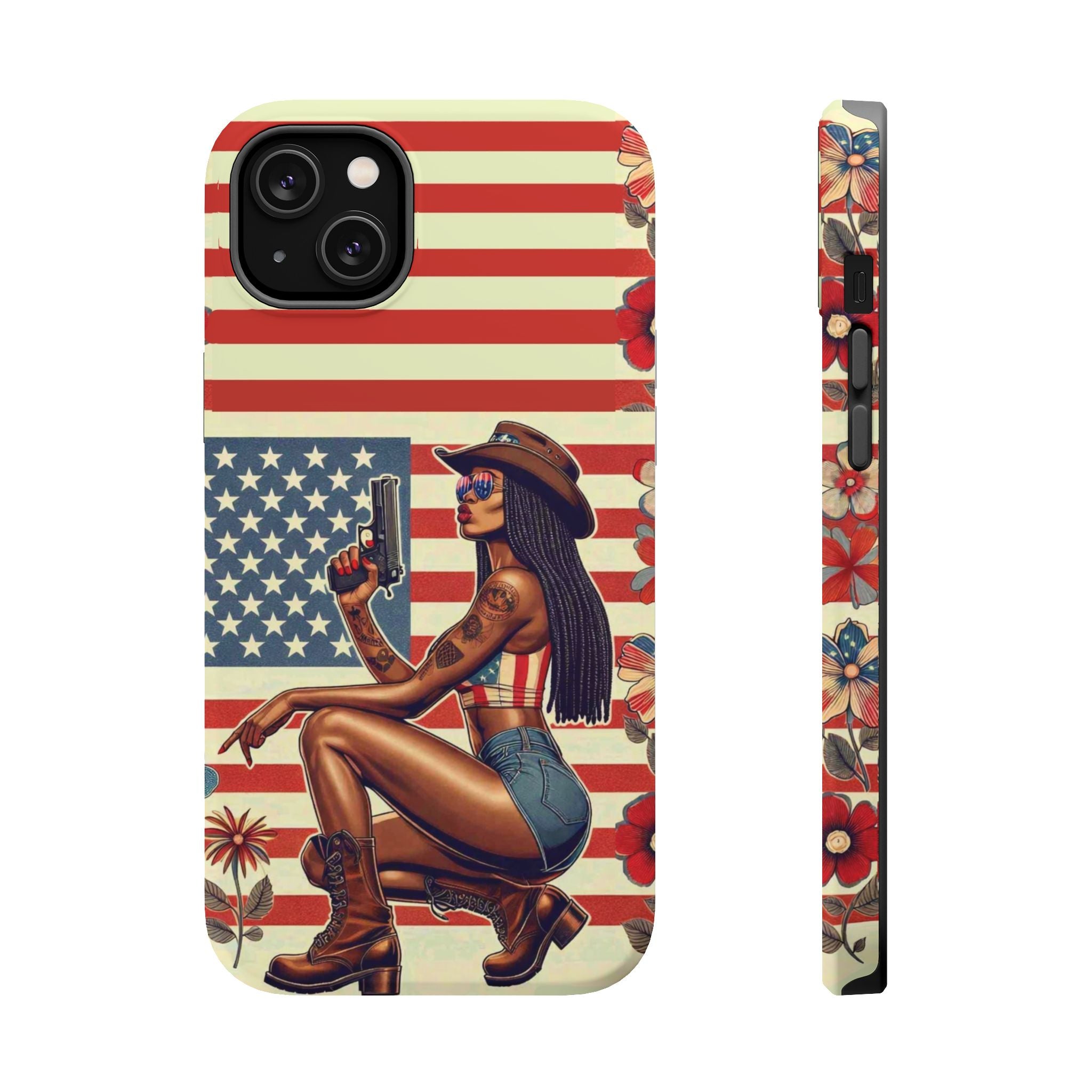 Americana 9mm Pinup Girl - Magnetic Impact‑Resistant Phone Case  iPhone 13-17 / Samsung S26  MagSafe Compatible