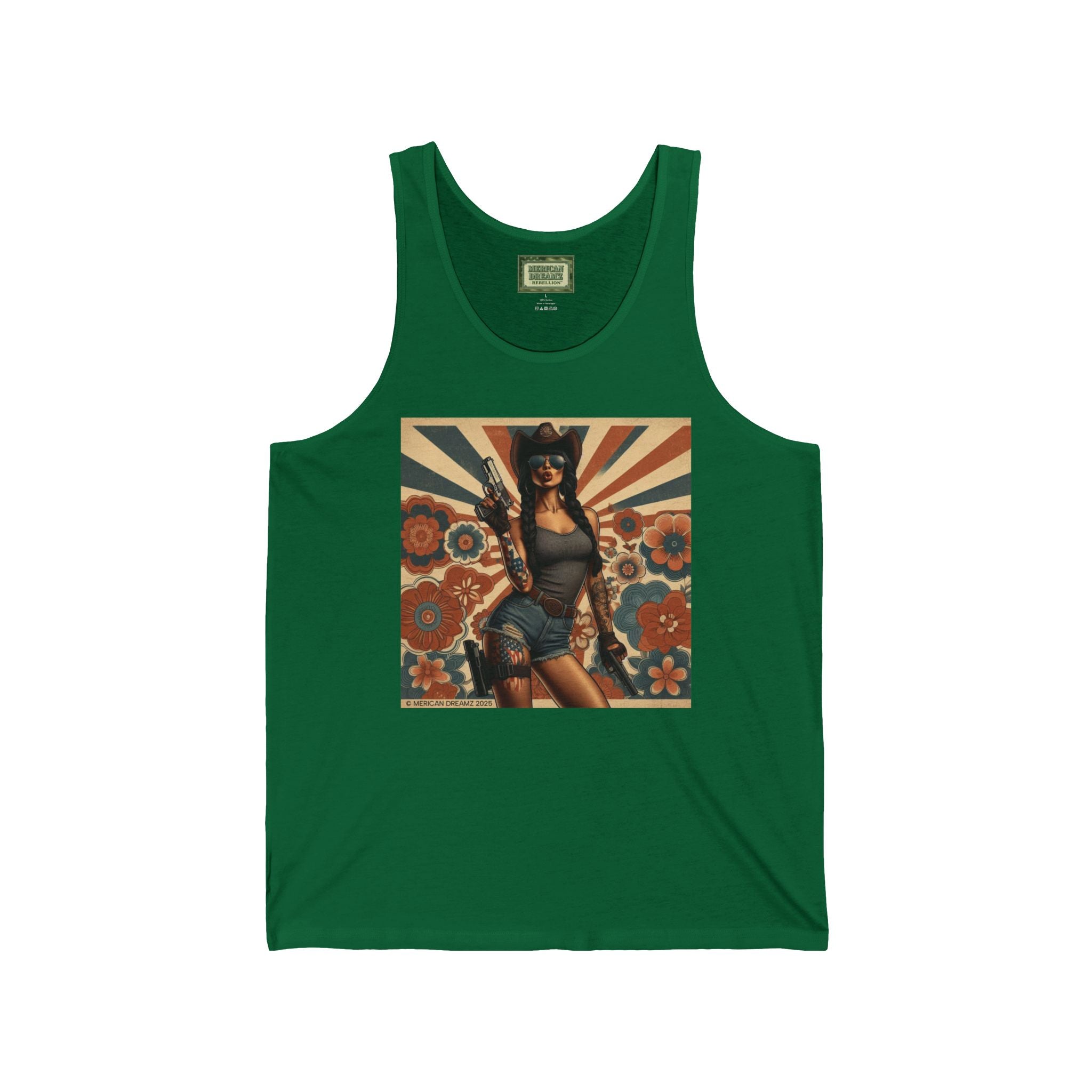 Pin-Up Tank Top — Vintage Americana Gun Flower Girl Graphic