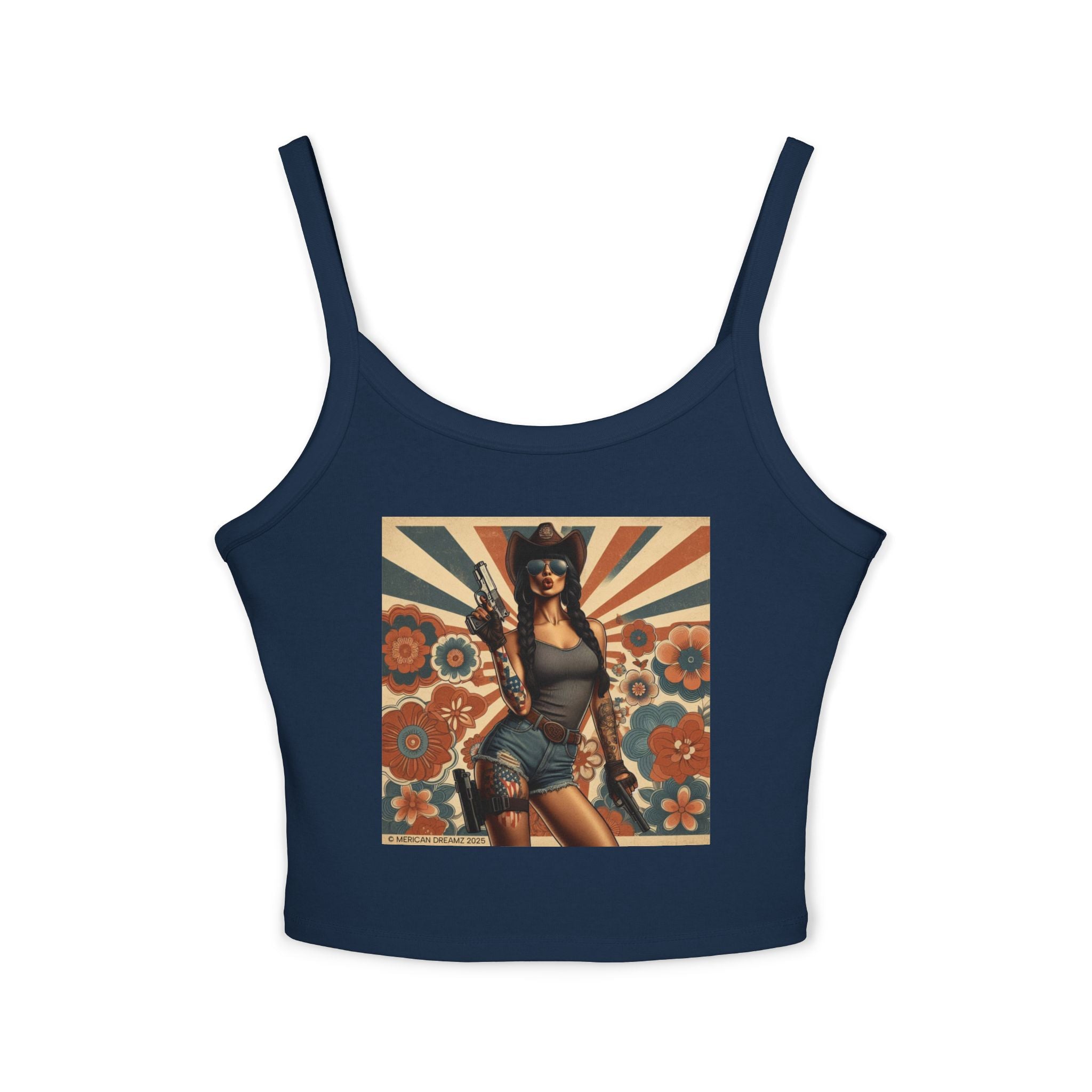 Retro Pinup Girl Tank Top — Vintage Floral Spaghetti Strap