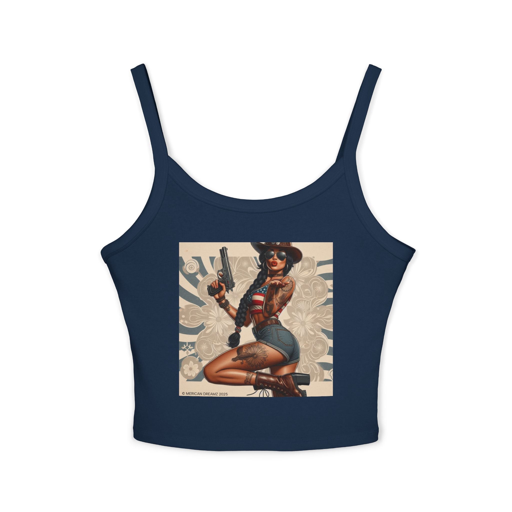 Retro Pinup Girl Tank Top — Vintage Floral Spaghetti Strap