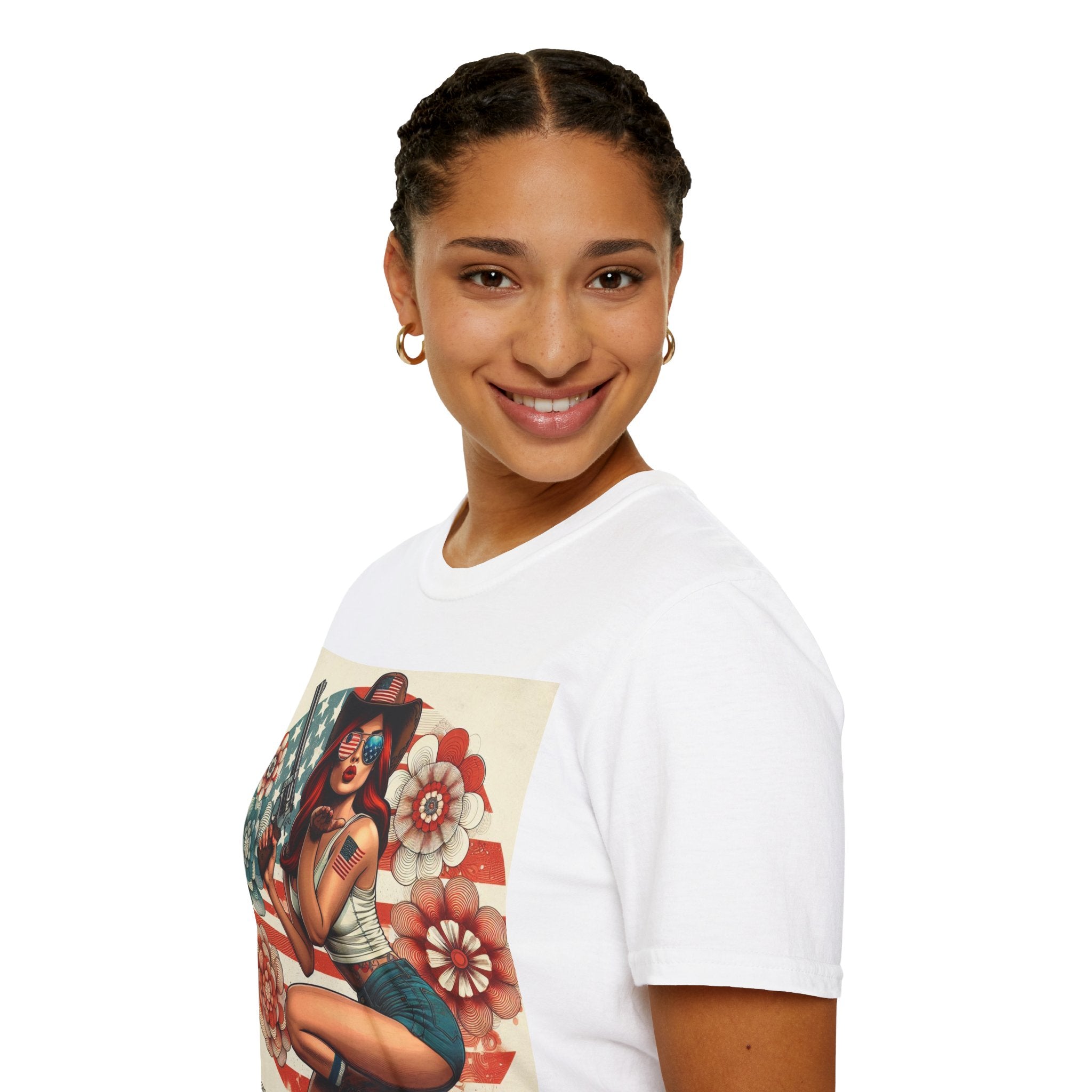 Pin-Up Americana T-Shirt — Retro Floral Gun Cowgirl Vintage Style (US Only)
