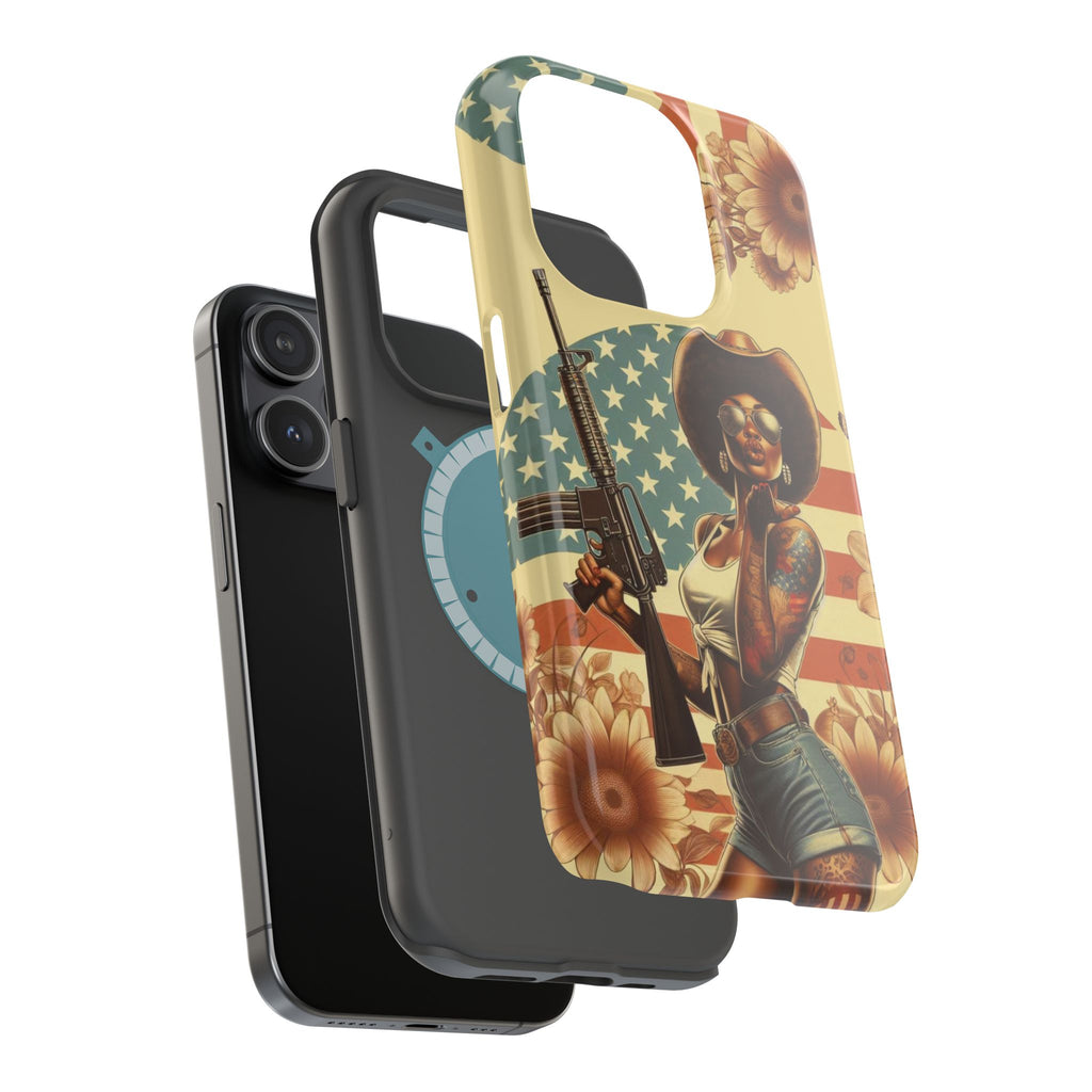 Americana AR-15 Pinup Girl - Magnetic Impact‑Resistant Phone Case  iPhone 13-17 / Samsung S26  MagSafe Compatible