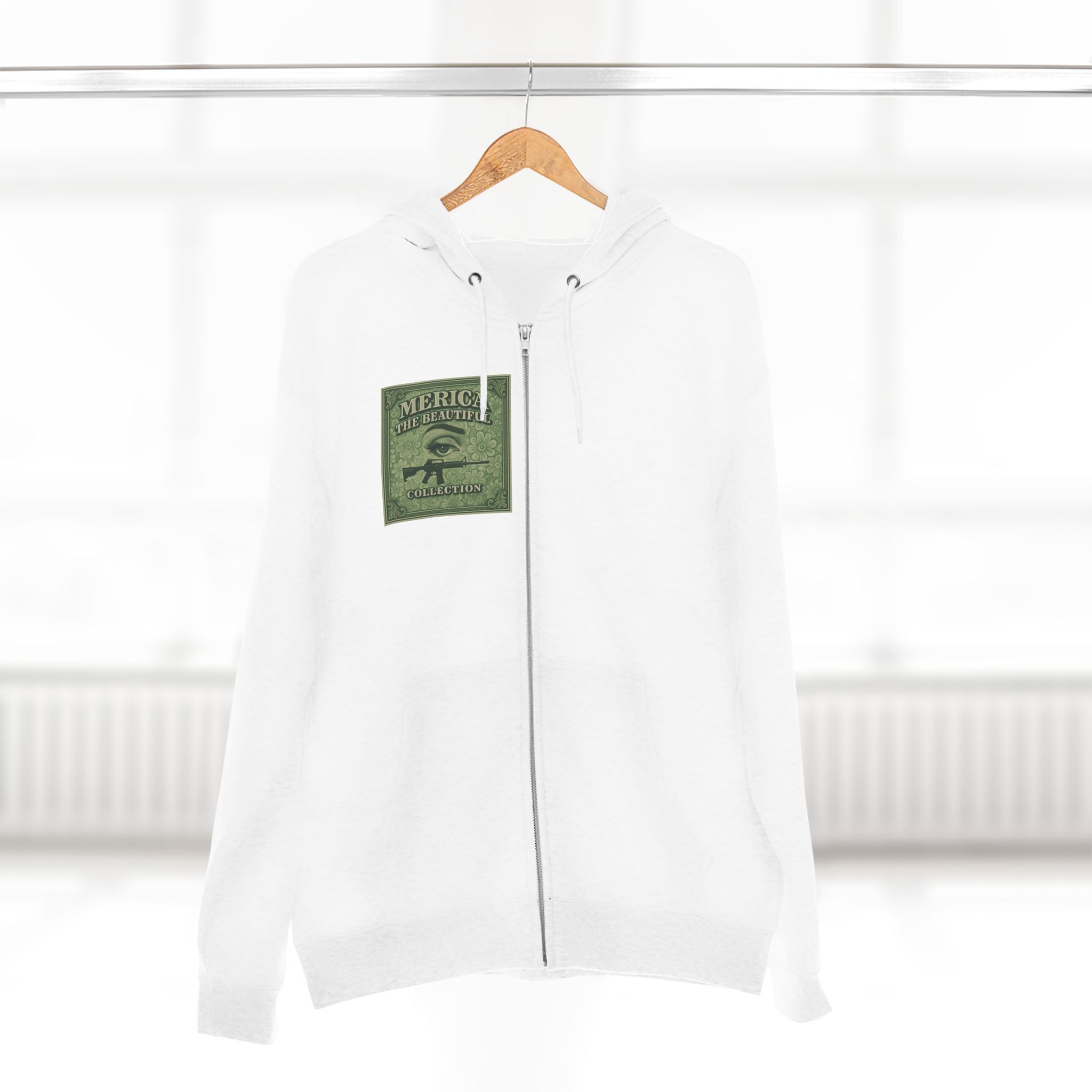 Americana Pinup Cowgirl with 9mm Zip Hoodie — Retro Vintage Patriotic Graphic