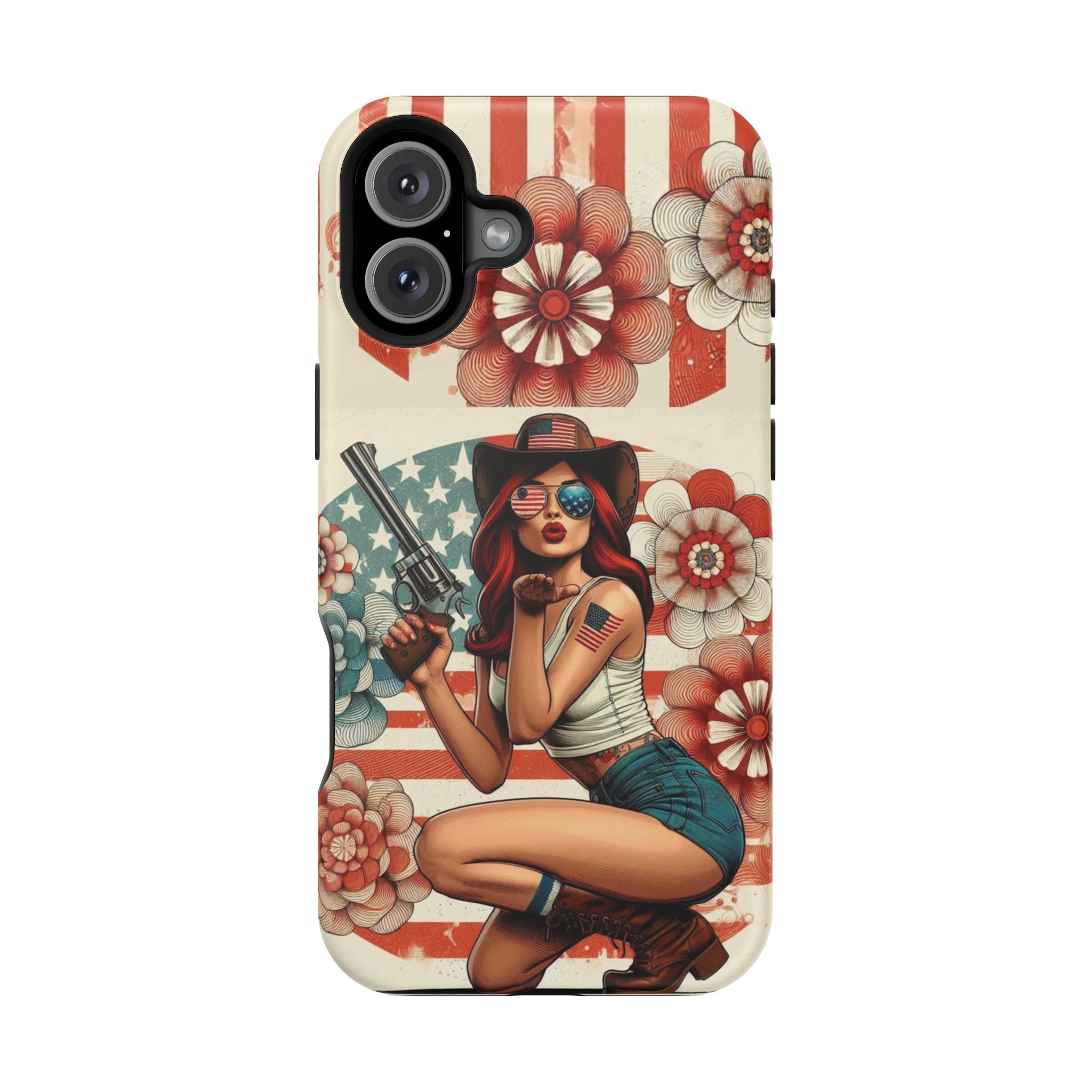 Americana .44 Magnum Pinup Girl - Magnetic Impact‑Resistant Phone Case  iPhone 13-17 / Samsung S26  MagSafe Compatible