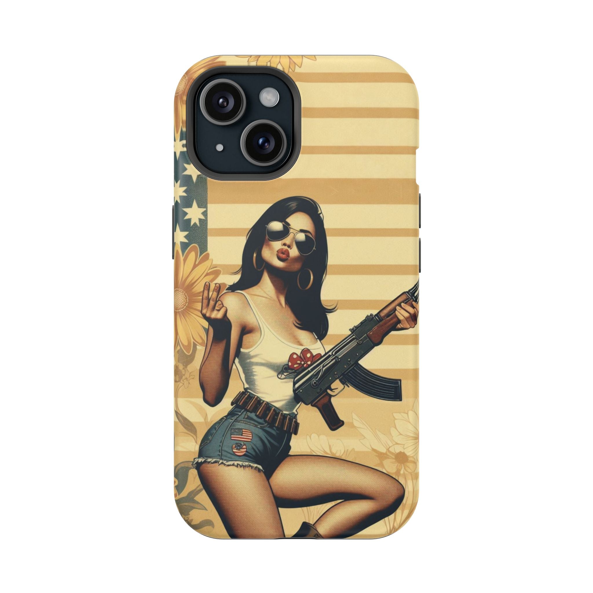 Americana AK-47 Pinup Girl - Magnetic Impact‑Resistant Phone Case  iPhone 13-17 / Samsung S26  MagSafe Compatible