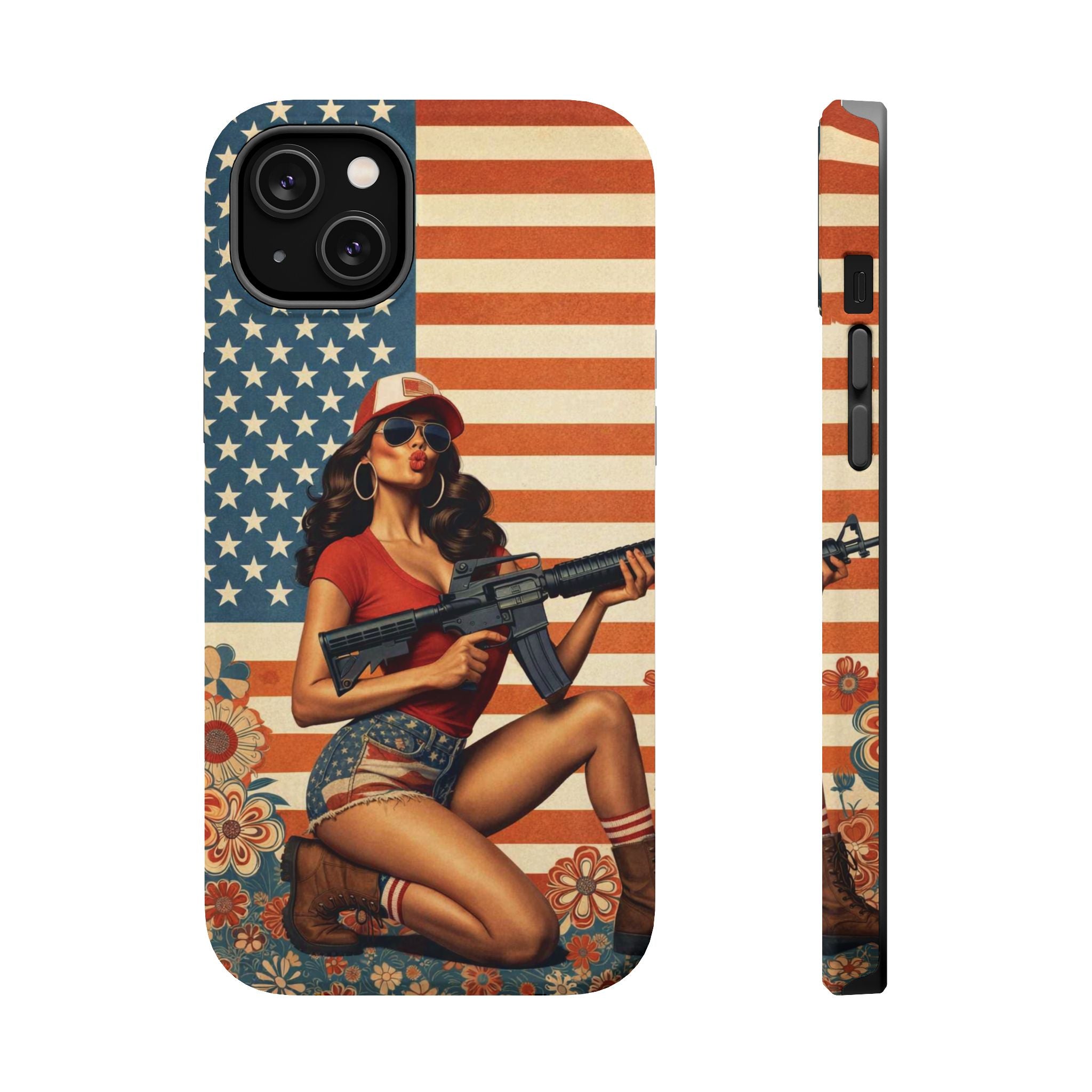 Americana AR-15 Pinup Girl - Magnetic Impact‑Resistant Phone Case  iPhone 13-17 / Samsung S26  MagSafe Compatible