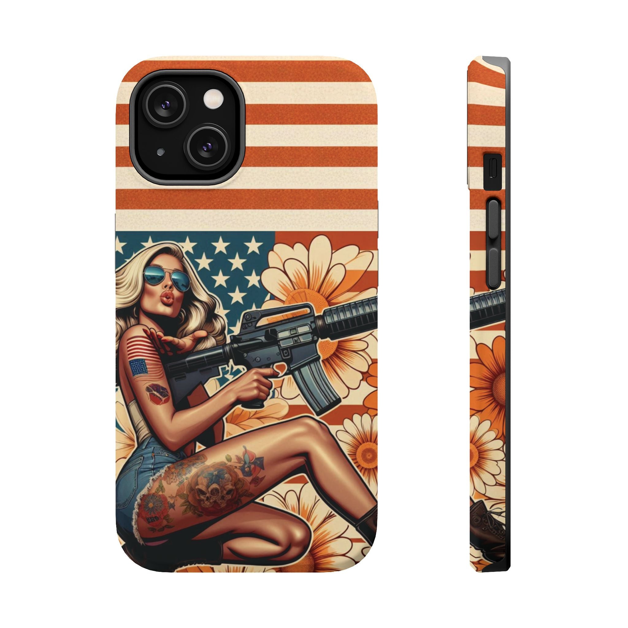 Americana AR-15 Pinup Girl - Magnetic Impact‑Resistant Phone Case  iPhone 13-17 / Samsung S26  MagSafe Compatible