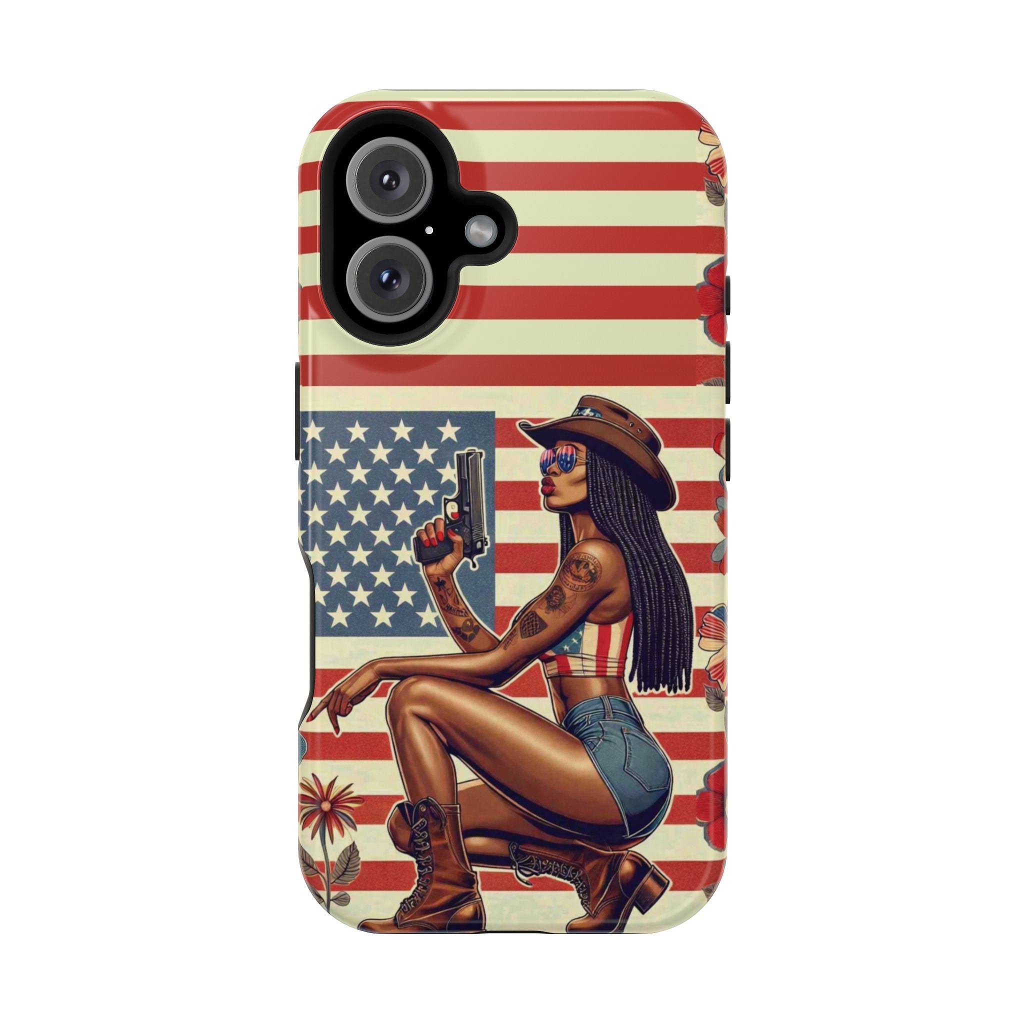Americana 9mm Pinup Girl - Magnetic Impact‑Resistant Phone Case  iPhone 13-17 / Samsung S26  MagSafe Compatible