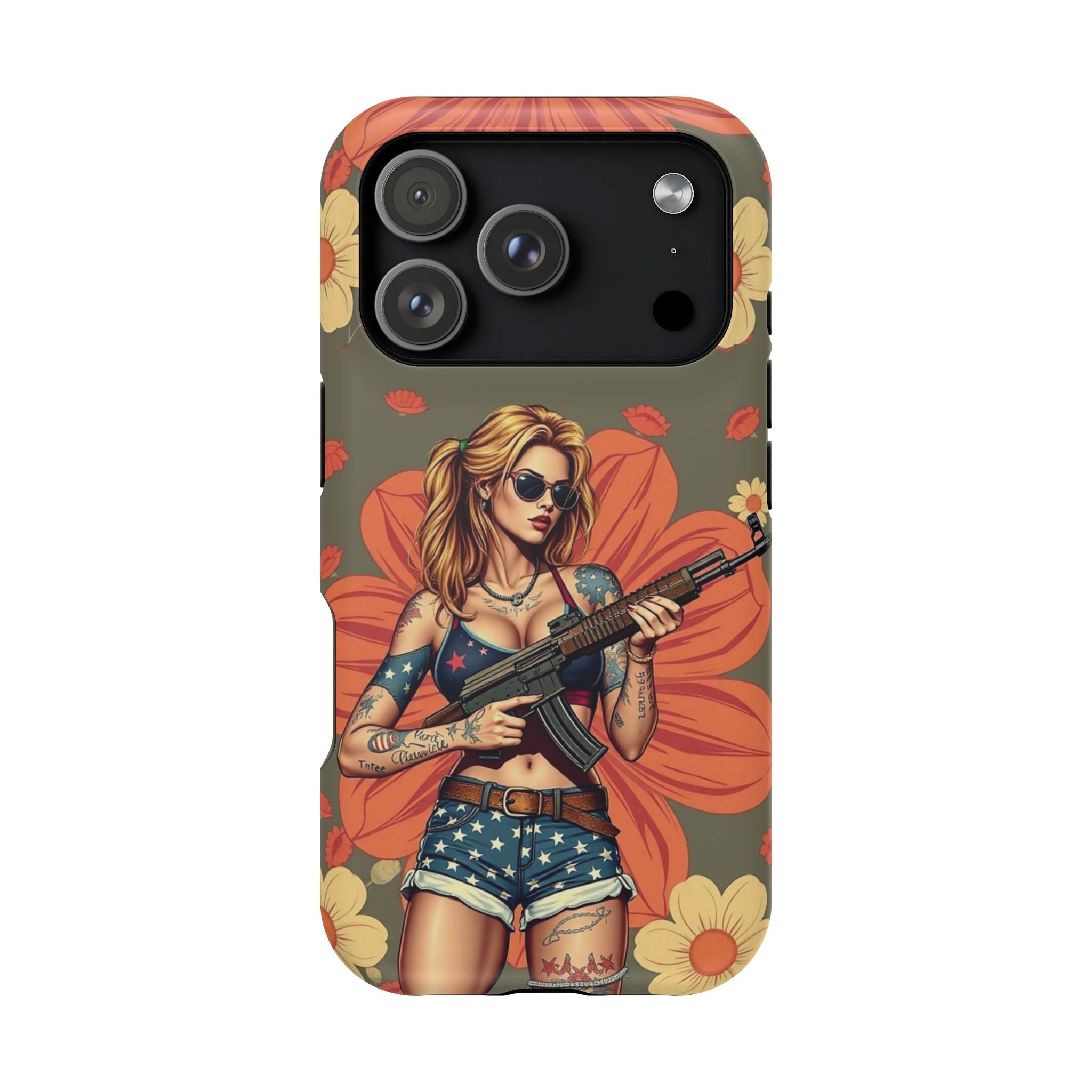Americana AK-47 Pinup Girl - Magnetic Impact‑Resistant Phone Case  iPhone 13-17 / Samsung S26  MagSafe Compatible